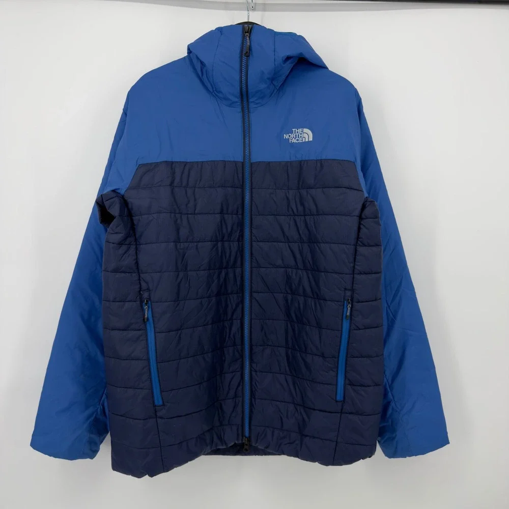 North Face Summit Series Large Mens Puffer Jacket Blue Insulated Full Zip FLAW
